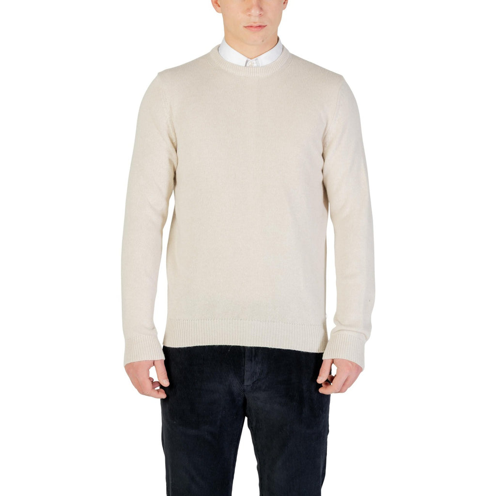 Yos Men Knitwear Cashmere Wool Viscose Beige – front view, round neck, long sleeves
