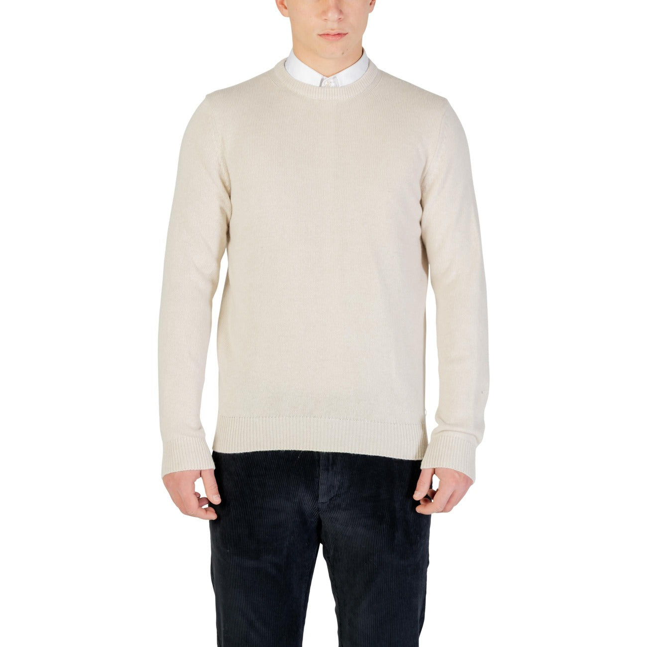 Yos Men Knitwear Cashmere Wool Viscose Beige – front view, round neck, long sleeves