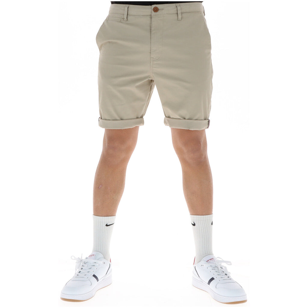 Superdry Men's Cotton Shorts Beige – front view, zip and button fastening, front and back pockets