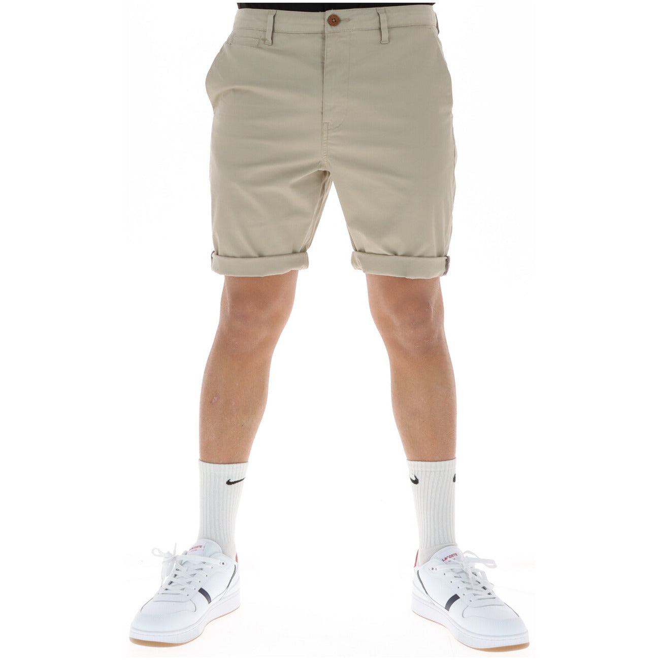 Superdry Men's Cotton Shorts Beige – front view, zip and button fastening, front and back pockets
