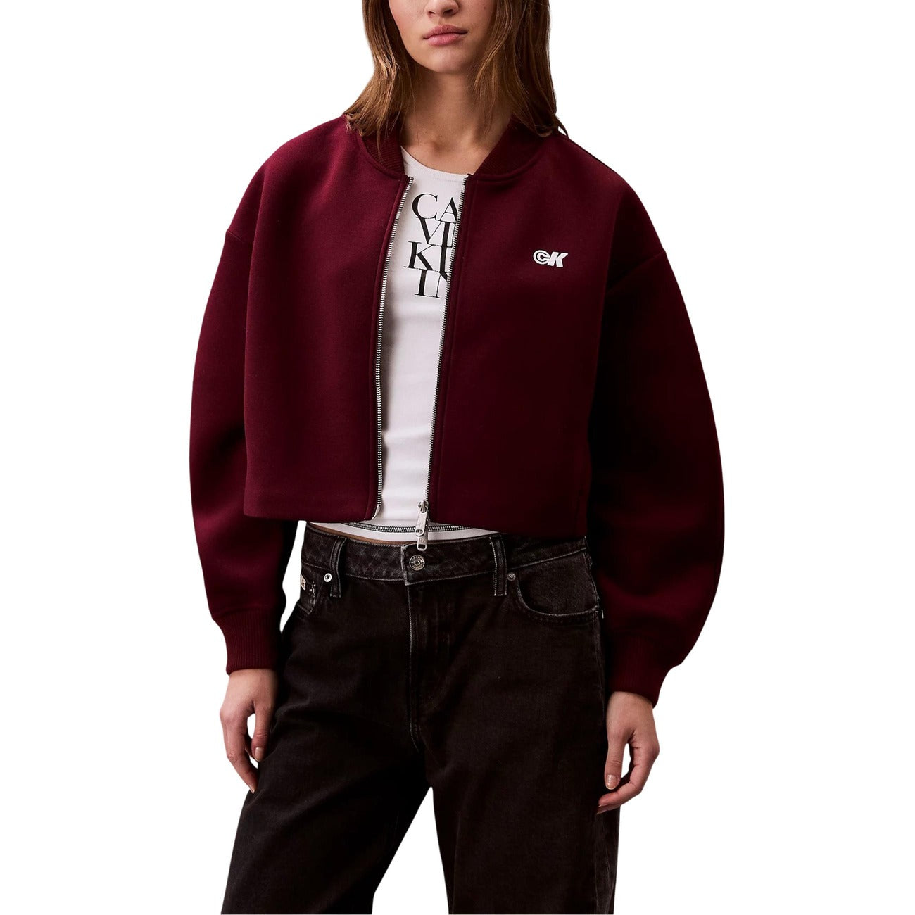 Calvin Klein Jeans Women's Bordeaux Zip-Up Blazer – front view
