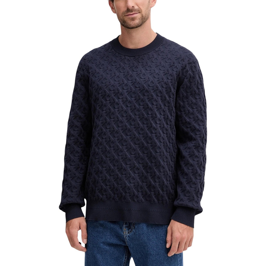 Calvin Klein Jeans Men Knitwear Cotton Blue – front view, round neck, long sleeves
