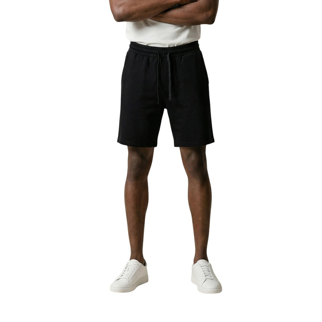 Gianni Lupo Men Lace-Up 100% Cotton Shorts Black – front view, lace-up fastening, front and back pockets