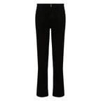 Front view of black Givenchy men's jeans featuring flared legs and button closure on a white background.