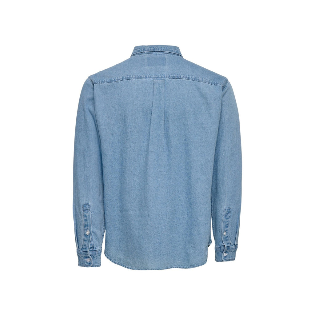 Only & Sons Men Shirt 100% Cotton Light Blue – side view detail