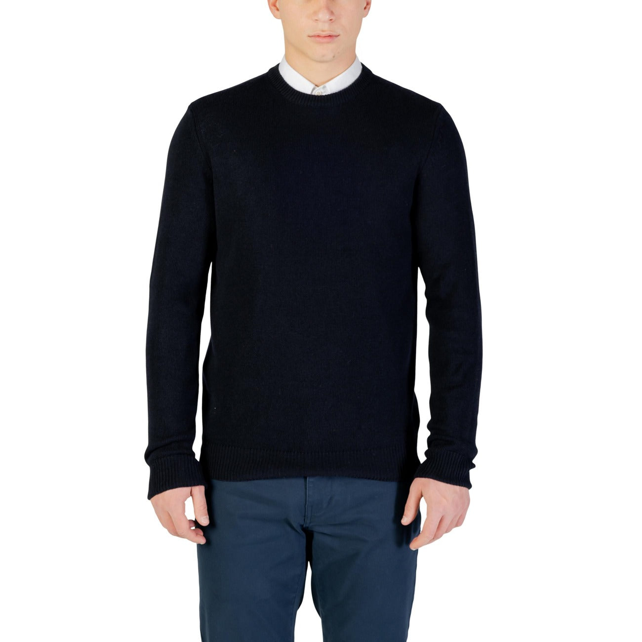 Yos Men Knitwear Cashmere Wool Viscose White – front view, round neck, long sleeves