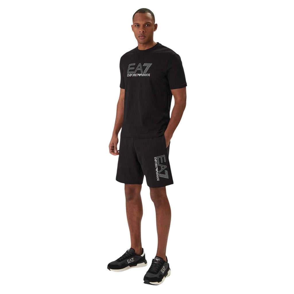 Ea7 Men Printed 100% Cotton Shorts Black – side view detail