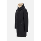 Side view of the black Peuterey men's blazer showcasing the fur collar and zipper closure on a white background.