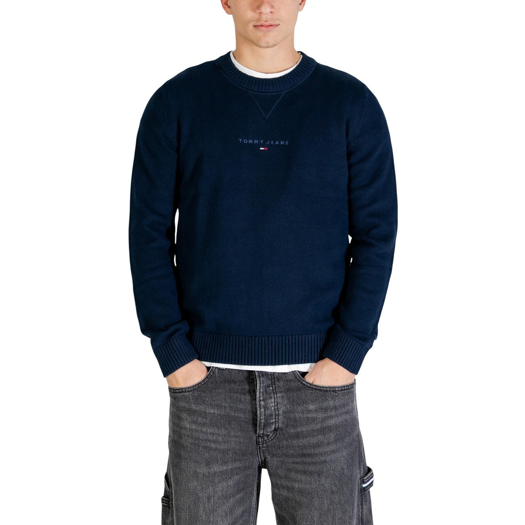 Tommy Hilfiger Jeans Men Knitwear 100% Organic Cotton Blue – front view, round neck, long sleeves