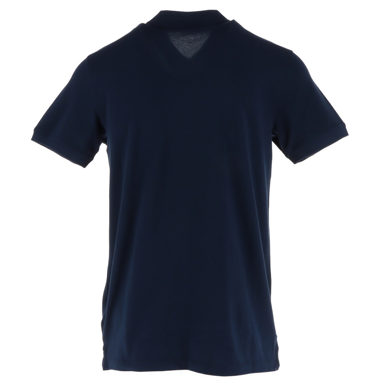 Front view of the blue polo shirt showcasing short sleeves and a collared style against a white backdrop.