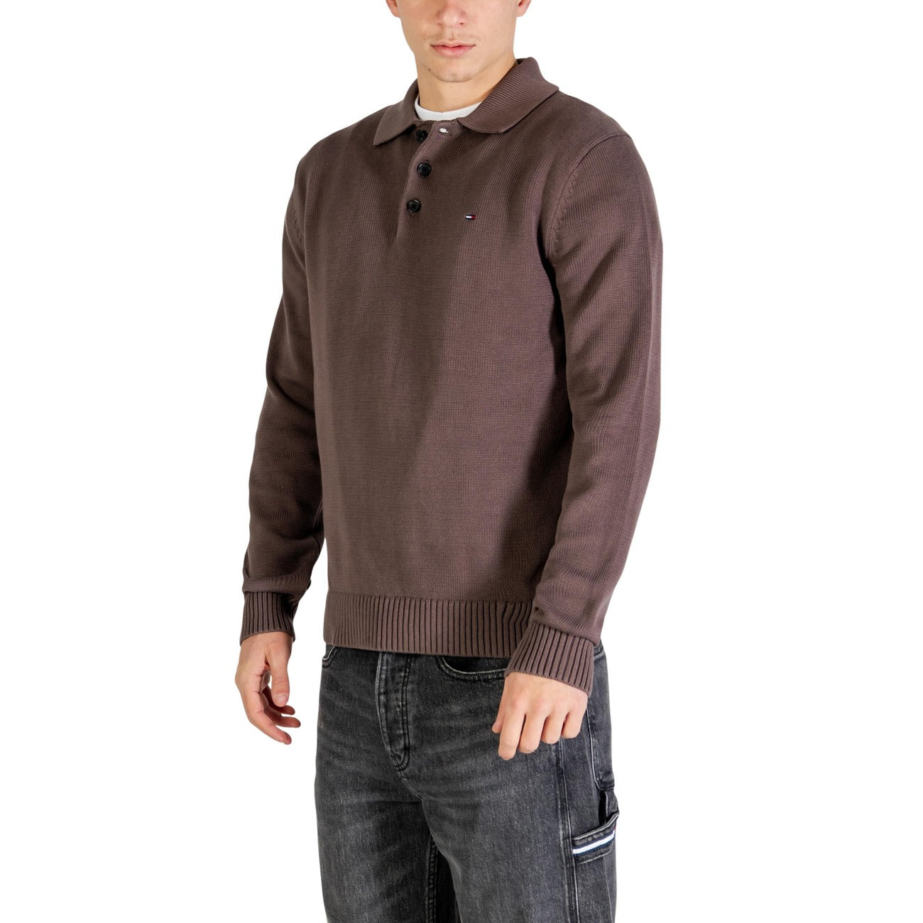 Tommy Hilfiger Jeans Men Knitwear 100% Organic Cotton Brown – side view detail