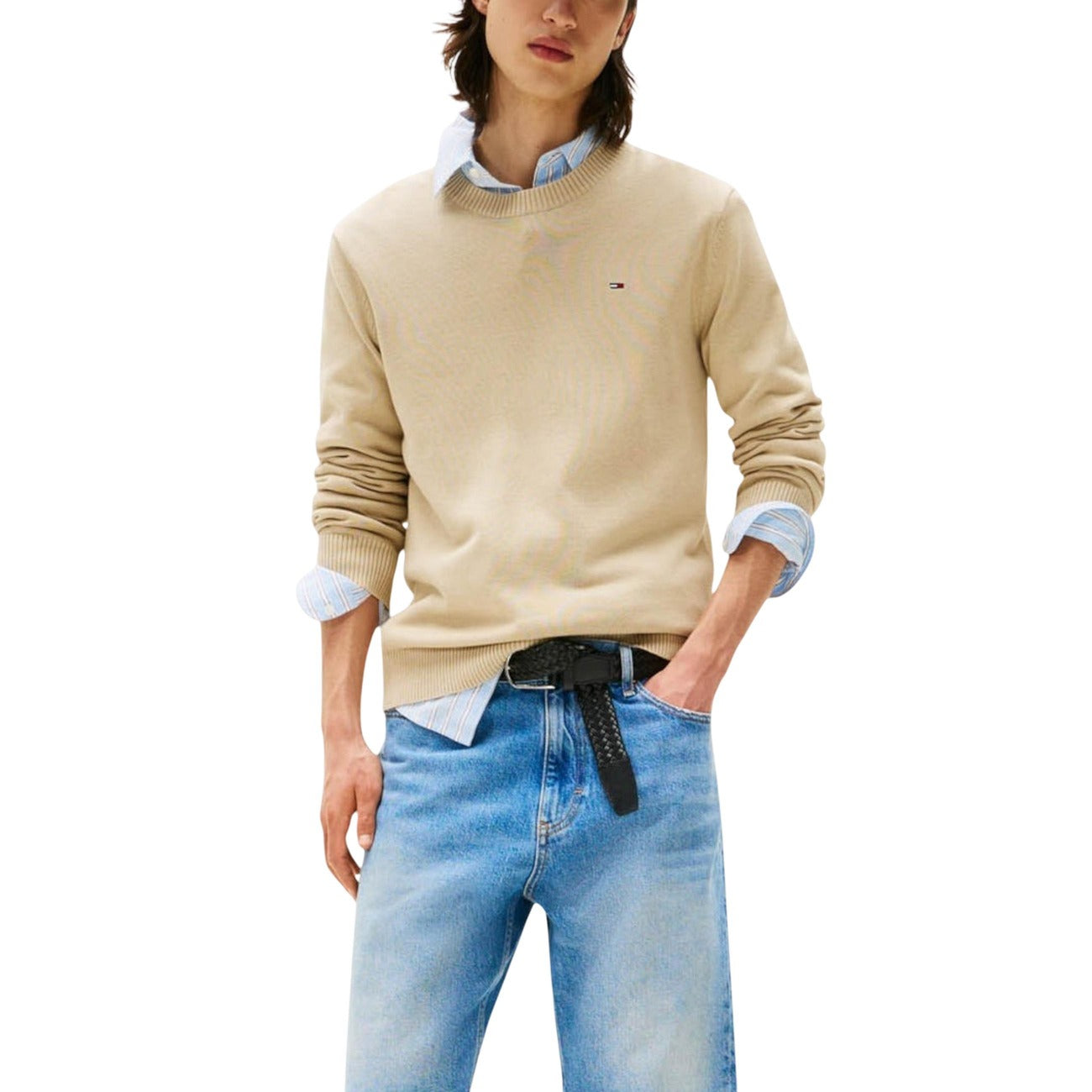 Tommy Hilfiger Jeans Men Knitwear 100% Organic Cotton Beige – side view detail