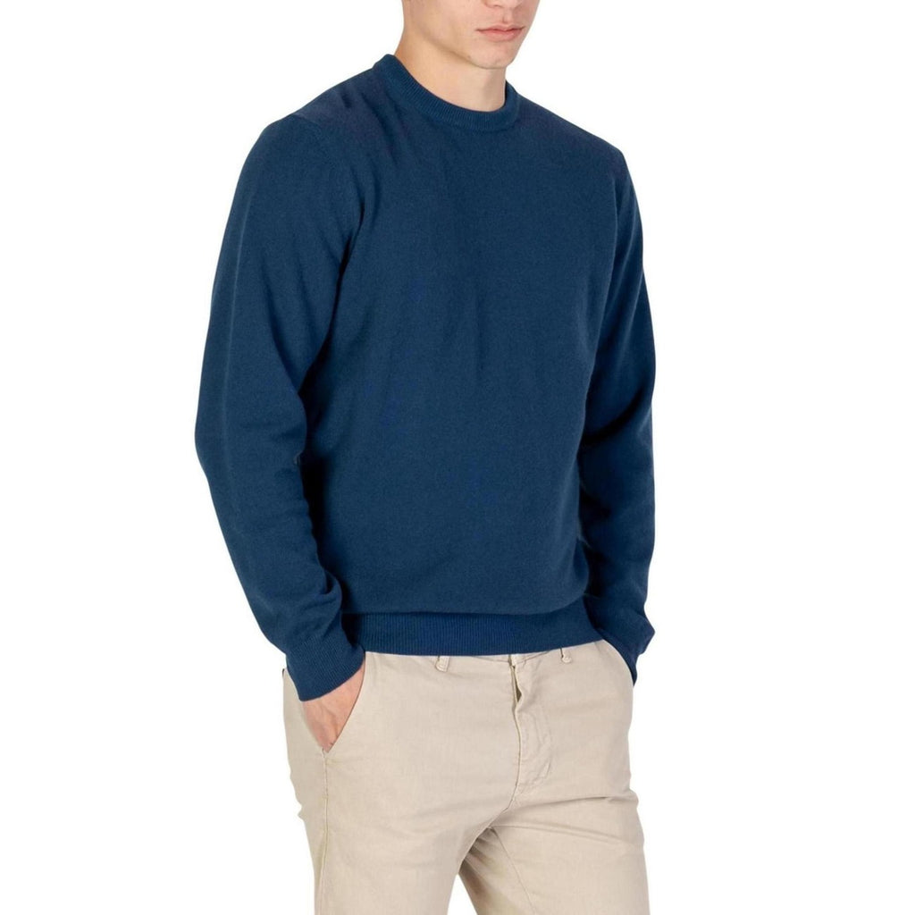 Yos Men Knitwear 100% Cashmere Blue – front view, round neck, long sleeves