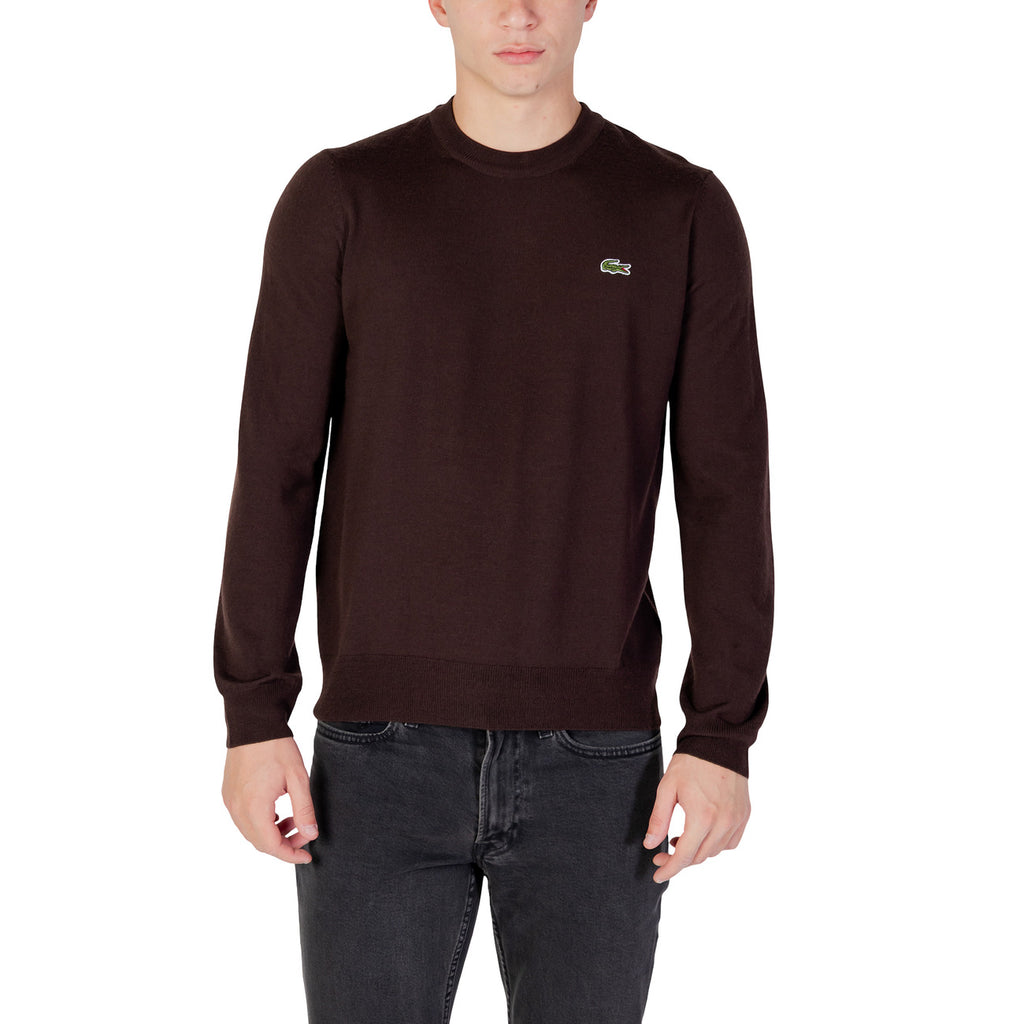 Lacoste Men Knitwear Wool Brown – front view, round neck, long sleeves