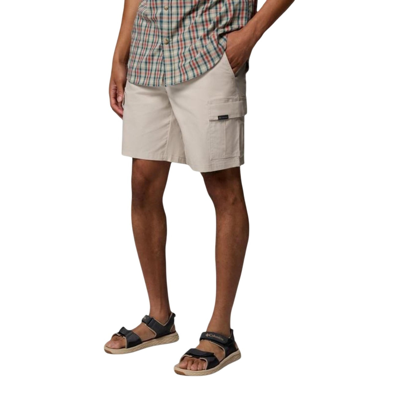 Columbia Men Cotton Shorts Beige – front view, zip and button fastening, front-back-side pockets