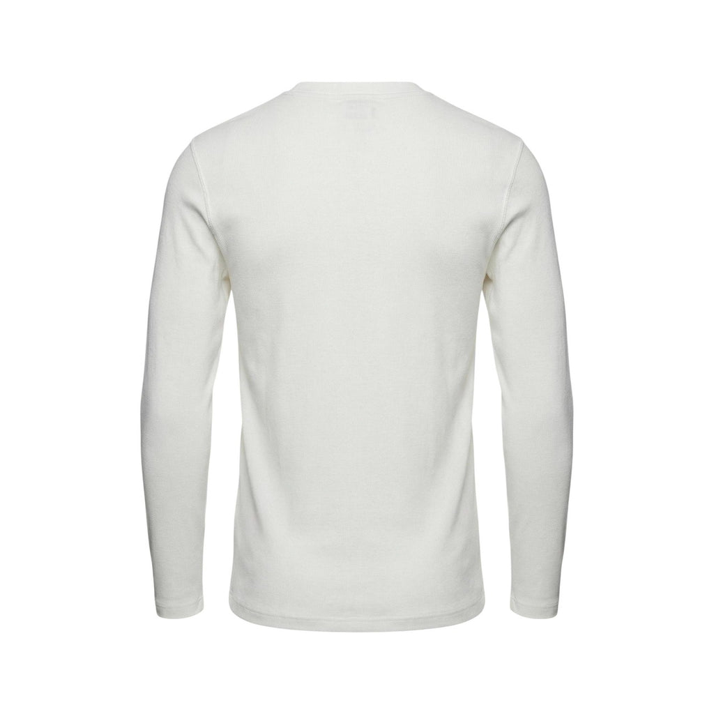 Back view of a white cardigan with long sleeves displayed on a white background.