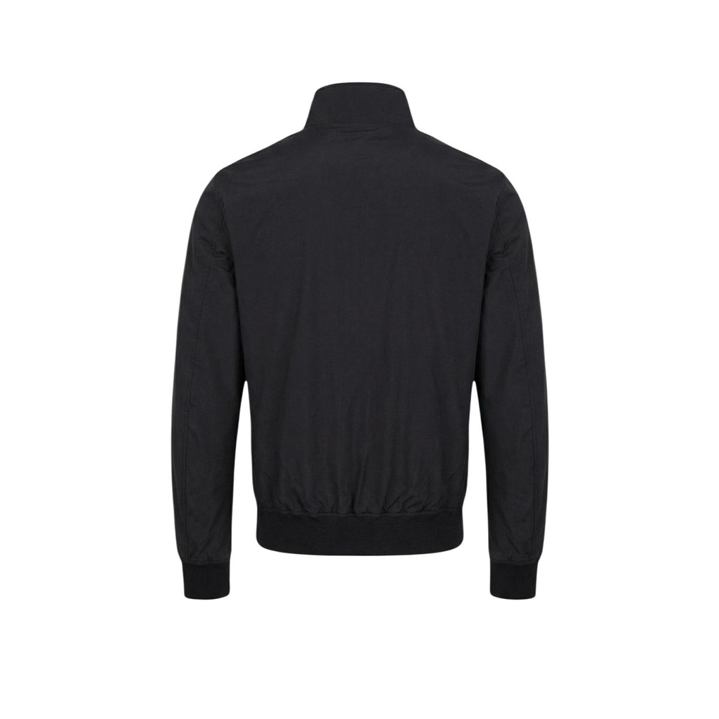 Back view of the black blazer showcasing the collar and no visible pockets on a white background.
