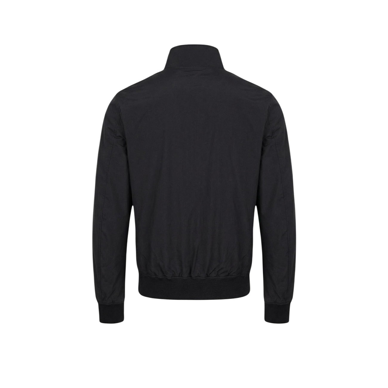 Back view of the black blazer showcasing the collar and no visible pockets on a white background.