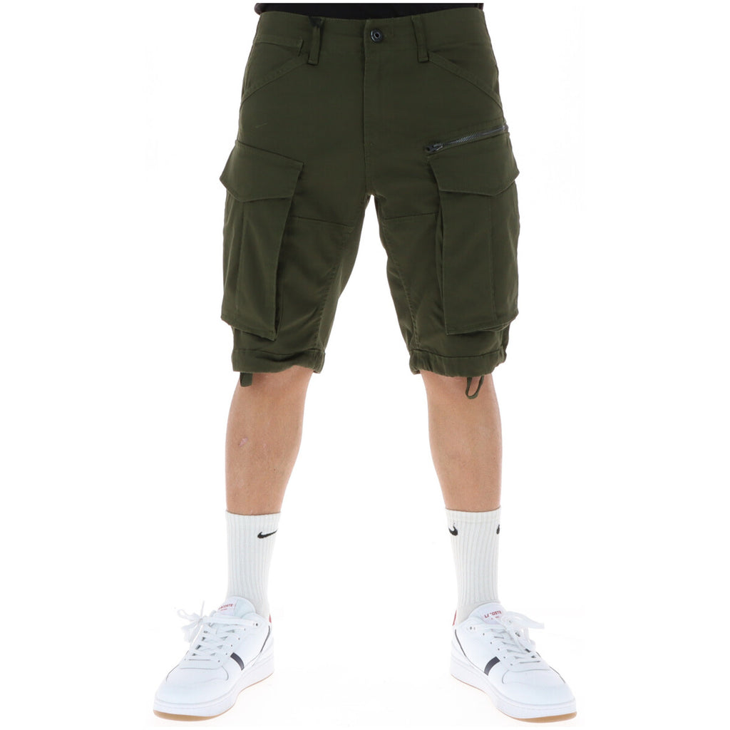 G-Star Men's Cotton Shorts Green – front view, zip and button fastening, front and back pockets