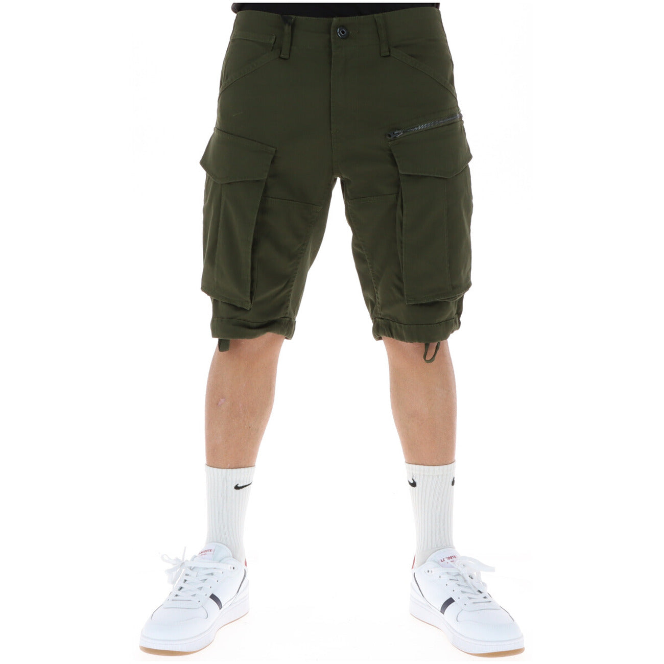 G-Star Men's Cotton Shorts Green – front view, zip and button fastening, front and back pockets