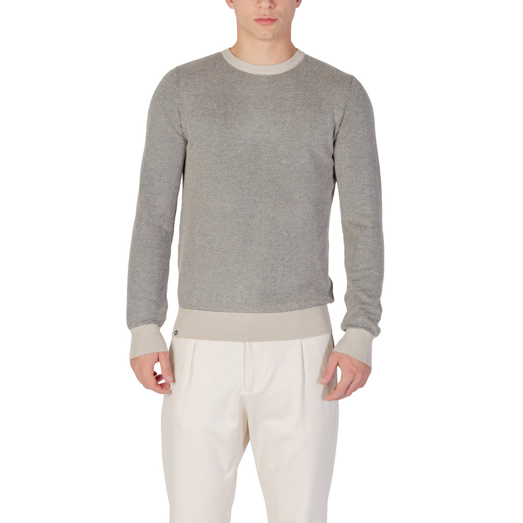 Yos Men Knitwear Viscose Beige – front view, round neck, long sleeves