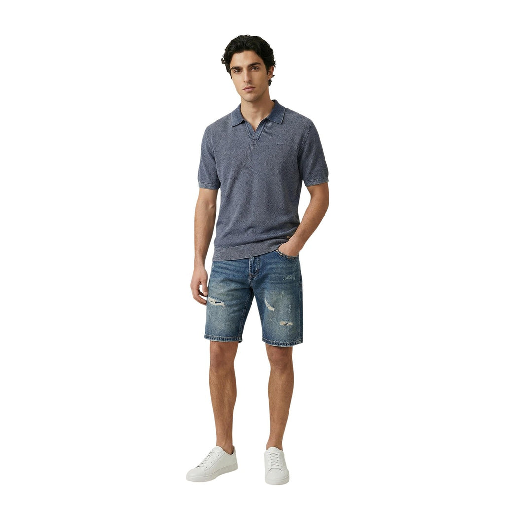 Gianni Lupo Men's Ripped Cotton Shorts Blue – side view detail
