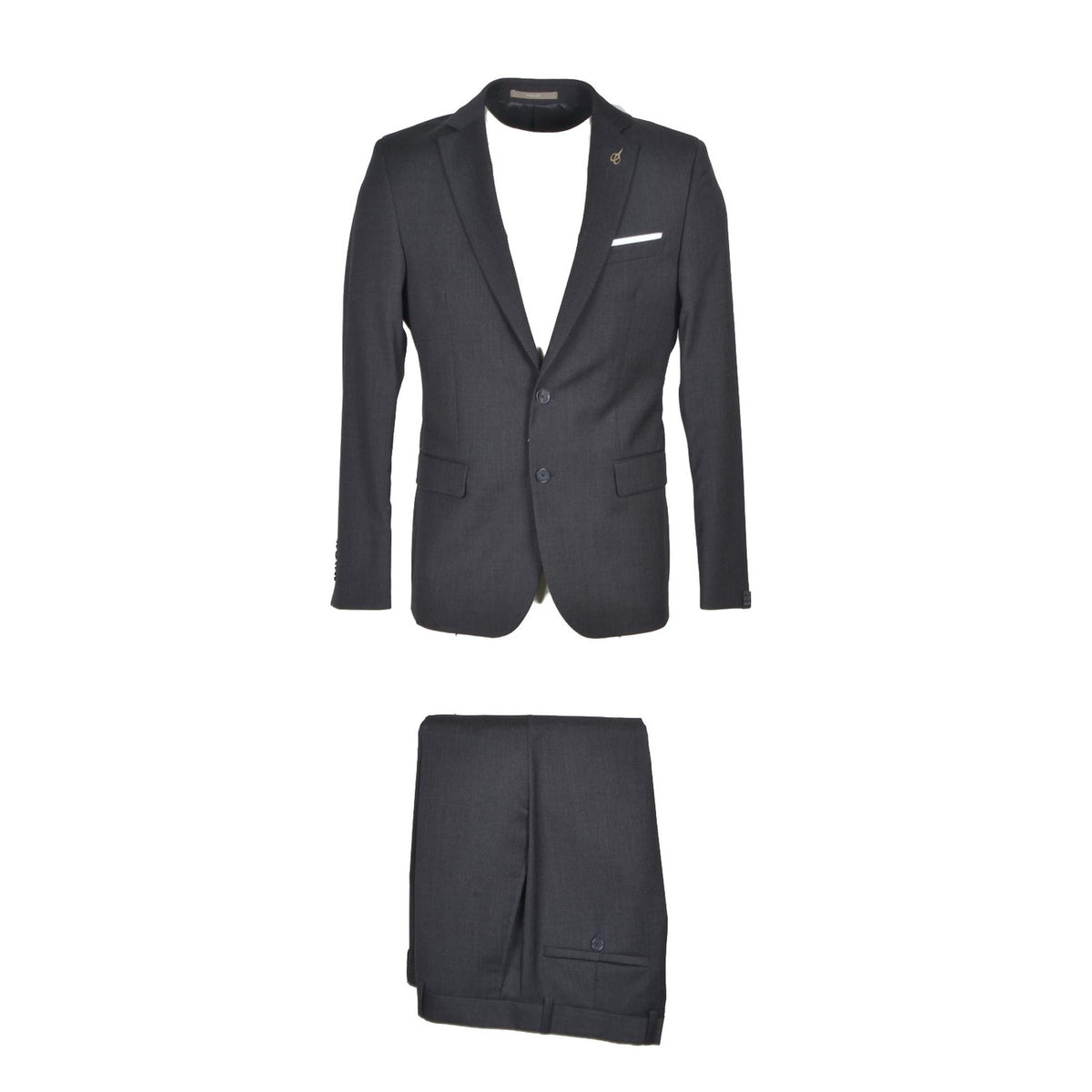 Front view of the grey Paoloni men suit featuring a blazer and trousers on a white background