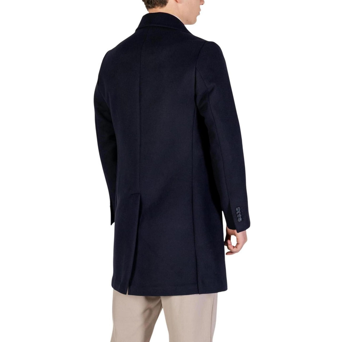 Yos Men Coat V-Neck Blue Polyester Elastane