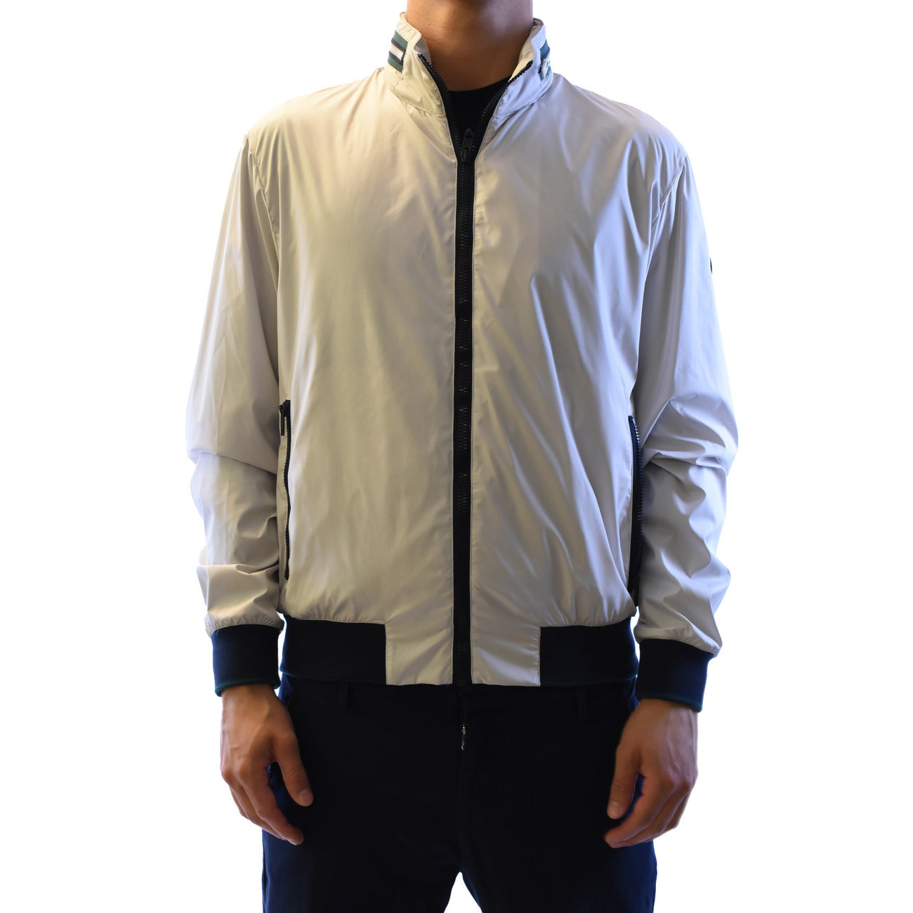 Front view of the grey Fay men blazer featuring zipper closure and side pockets.