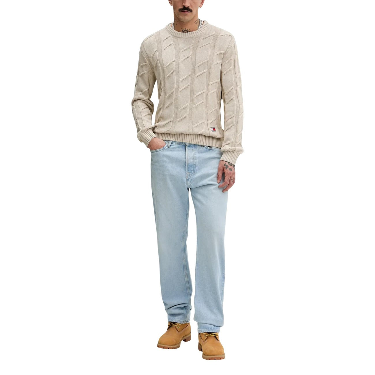 Tommy Hilfiger Jeans Men Knitwear 100% Organic Cotton Beige – side view detail