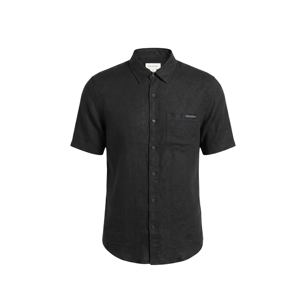 Calvin Klein Jeans Men Shirt Linen Lyocell Black – side view detail