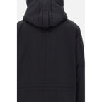 Close-up detail of the black Peuterey men's blazer highlighting the hood and seam details on a white background.
