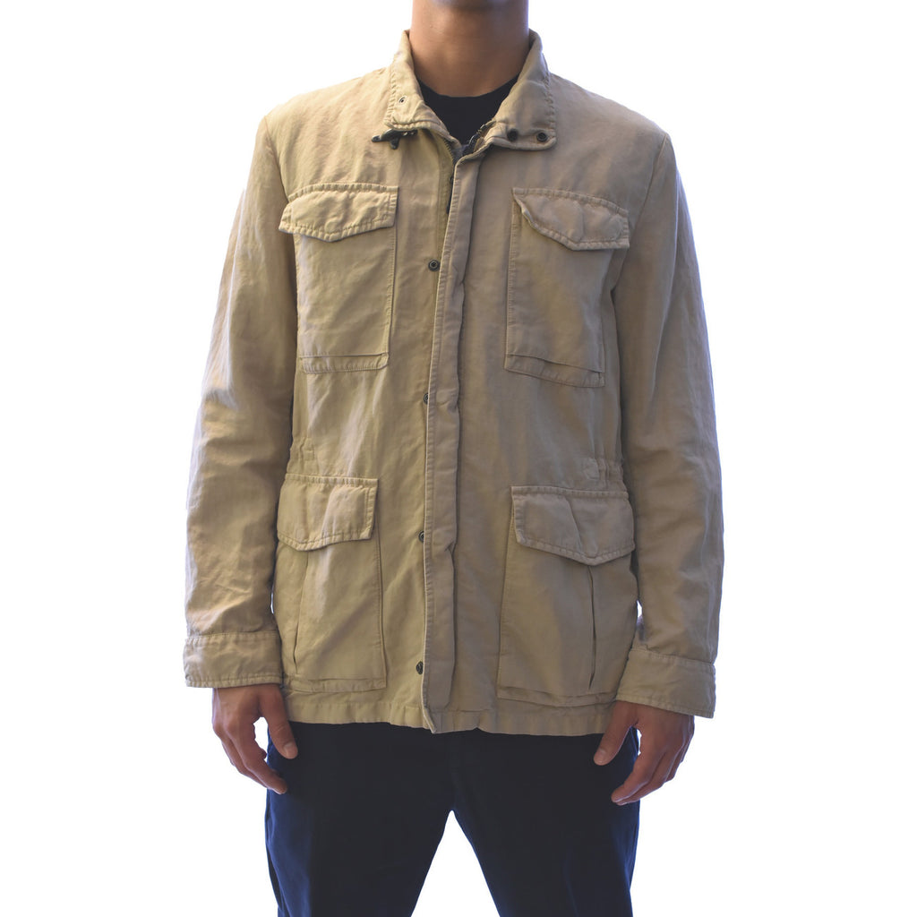 Front view of the beige Fay men's blazer featuring button closure and multiple pockets.