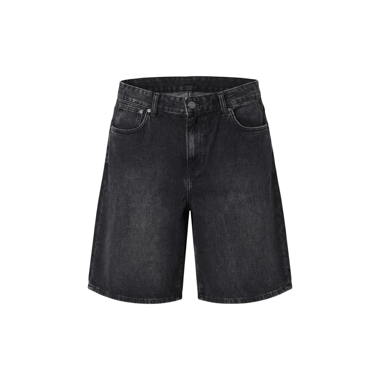 Only & Sons Men 100% Organic Cotton Shorts Black – front view, zip and button fastening, front and back pockets