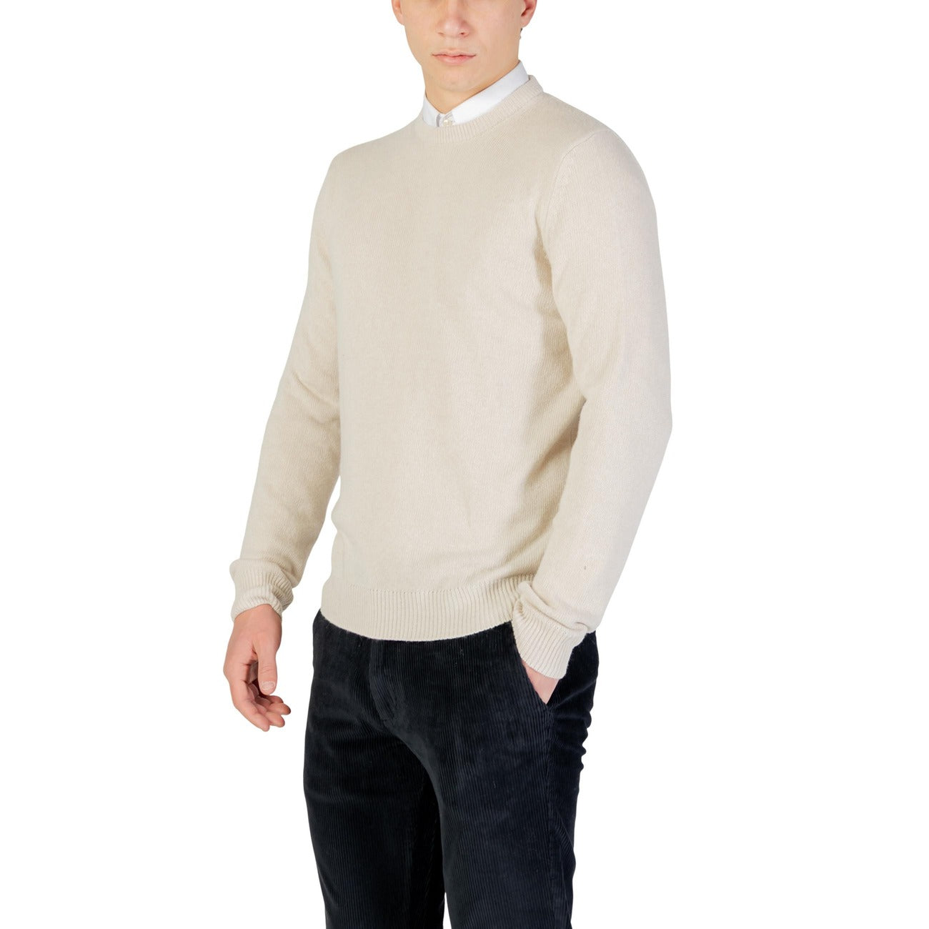 Yos Men Knitwear Cashmere Wool Viscose Beige – side view detail