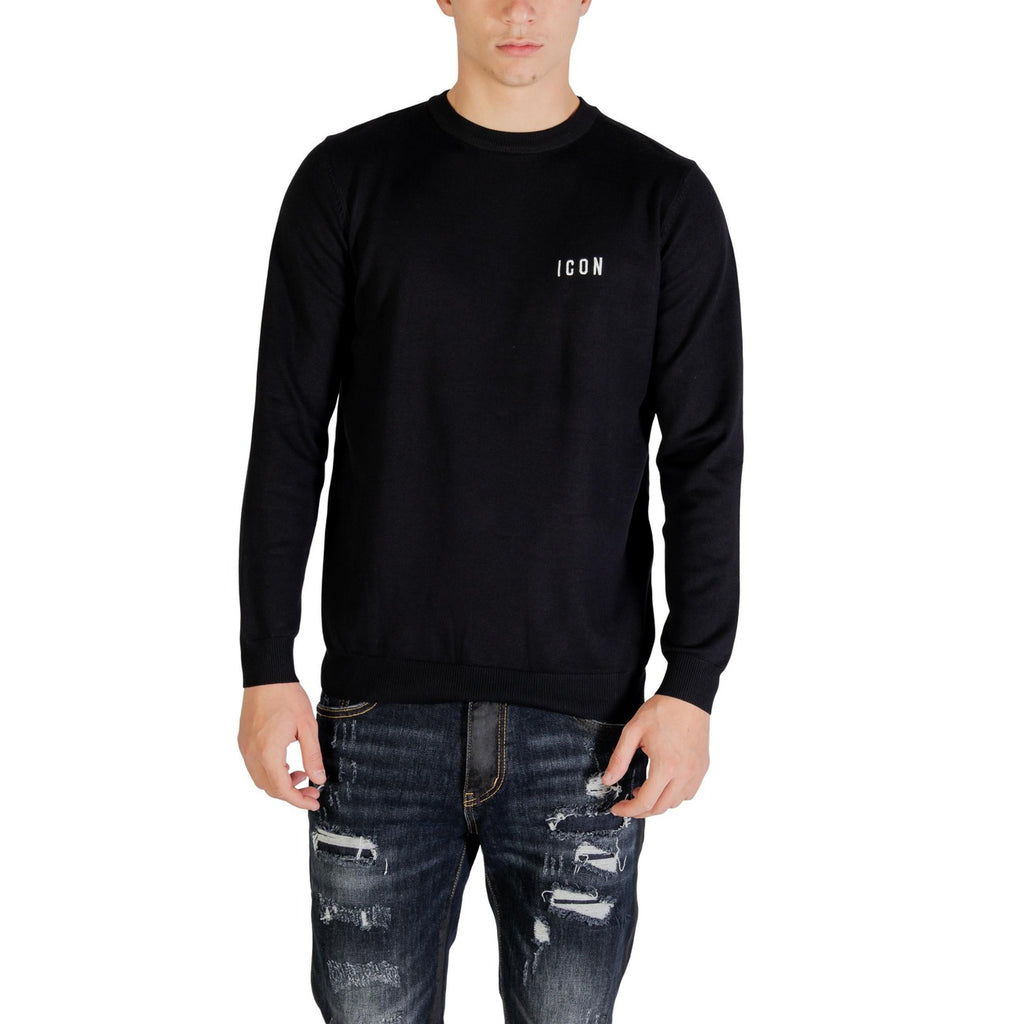 Icon Men Knitwear Viscose Black – front view, round neck, long sleeves