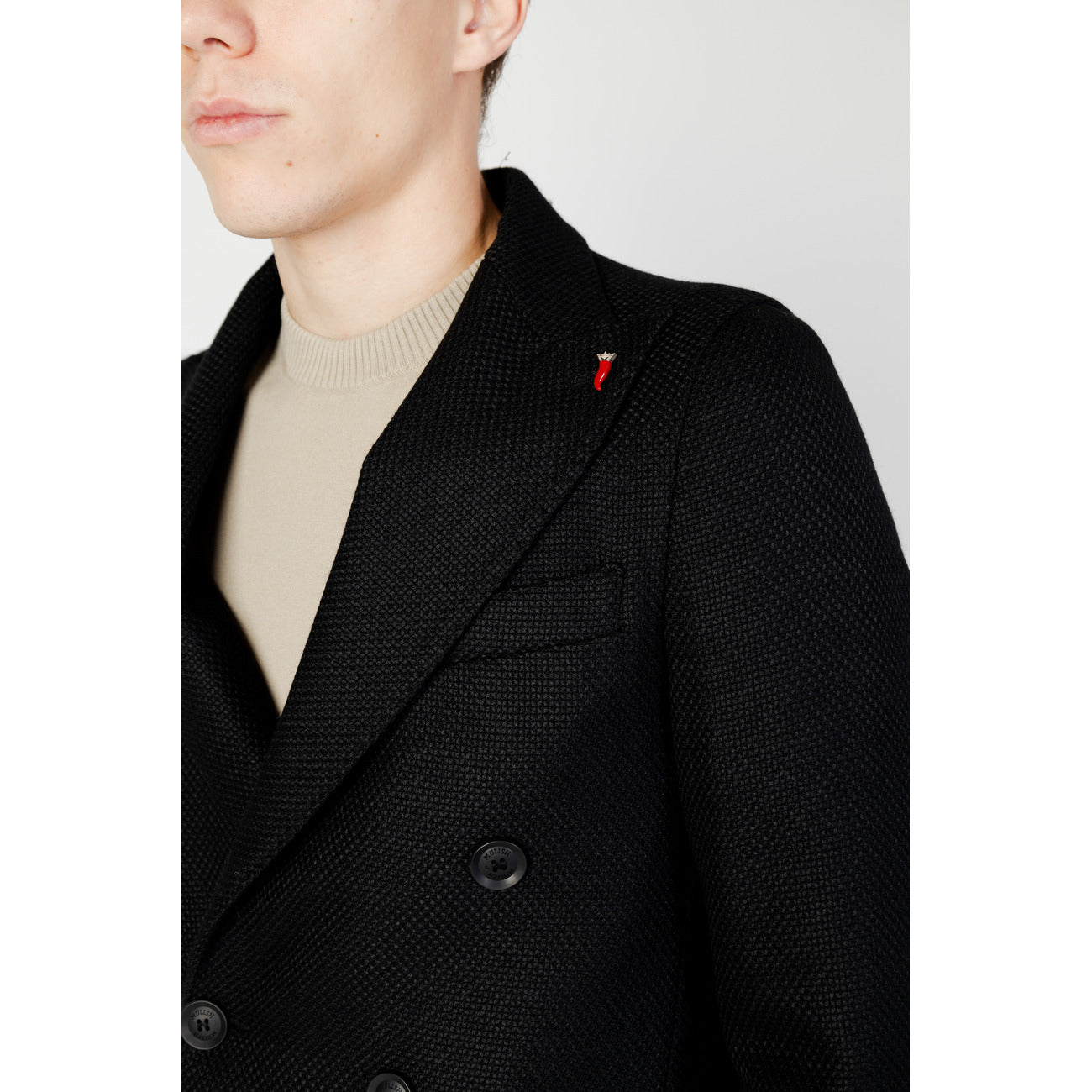 Mulish Men Coat Wool Polyester Black