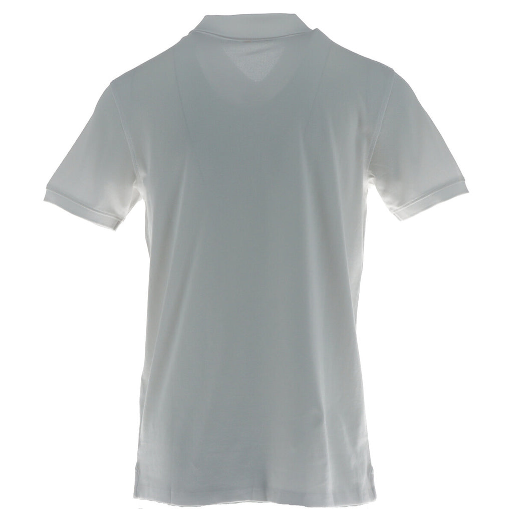 Back view of the light gray polo shirt showcasing the collar and short sleeves against a white background.