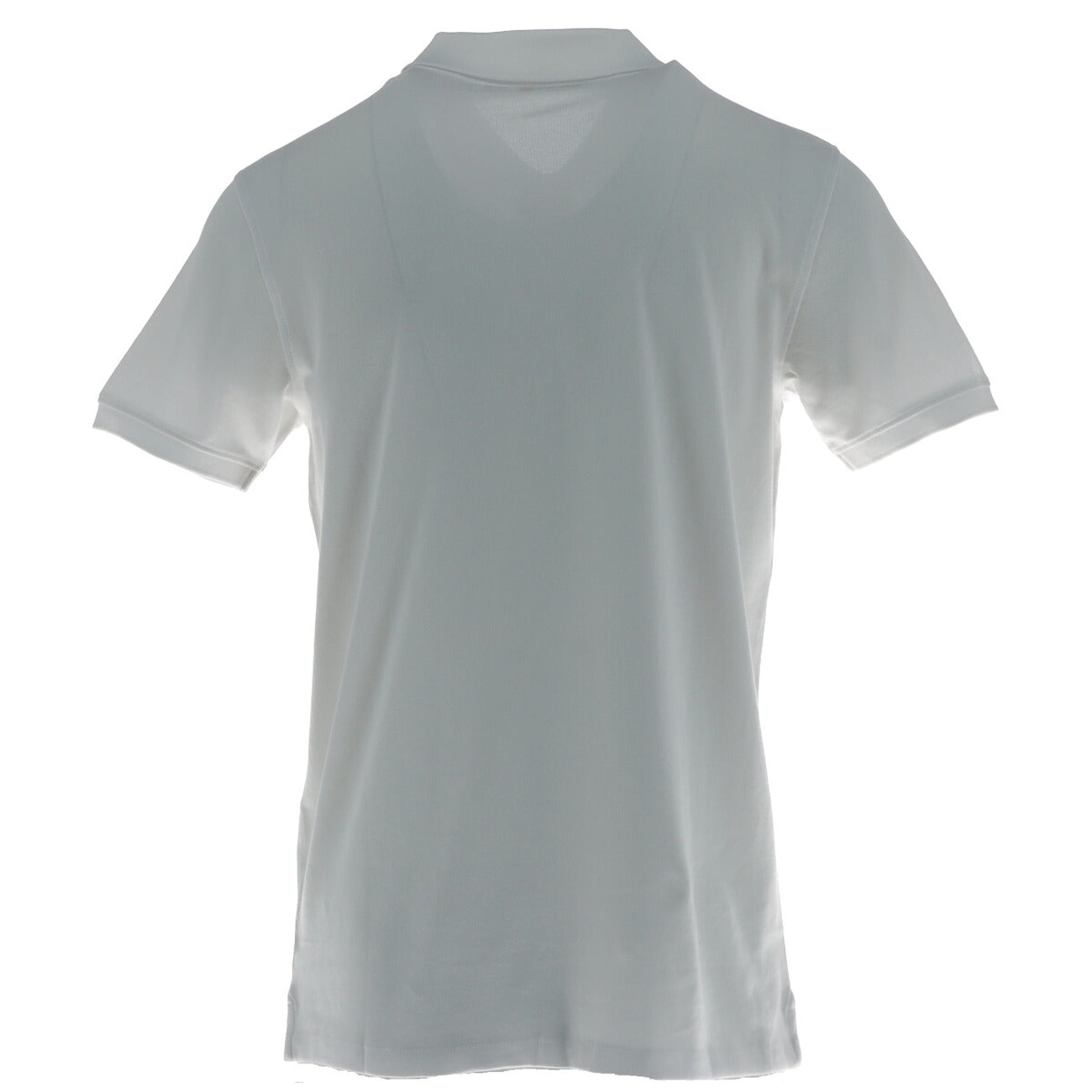 Back view of the light gray polo shirt showcasing the collar and short sleeves against a white background.