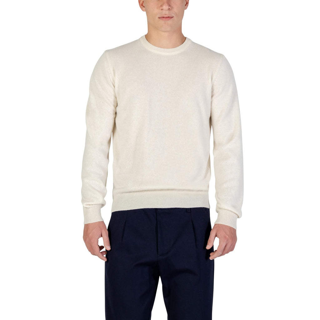 Yos Men Knitwear 100% Cashmere White – front view, round neck, long sleeves