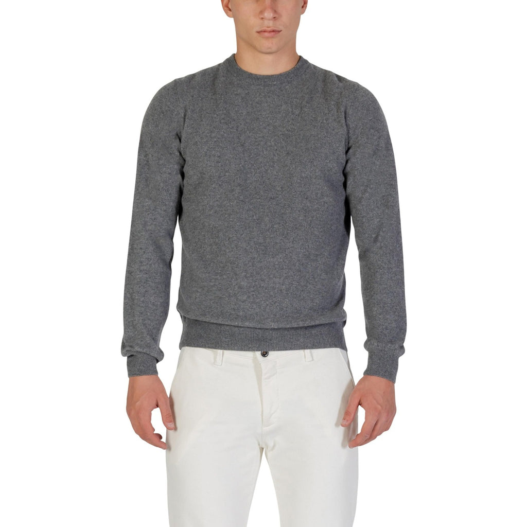 Yos Men Knitwear 100% Cashmere Grey – front view, round neck, long sleeves