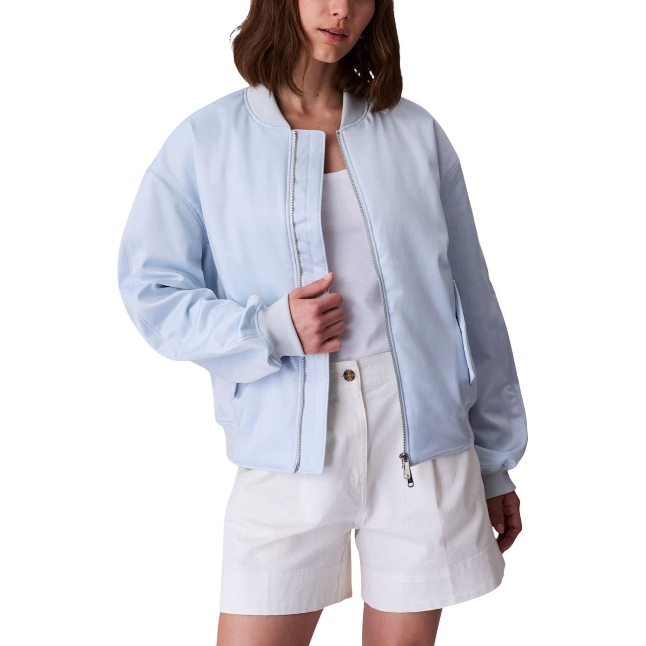 Calvin Klein Jeans Women's Light Blue Zip-Up Blazer – front view