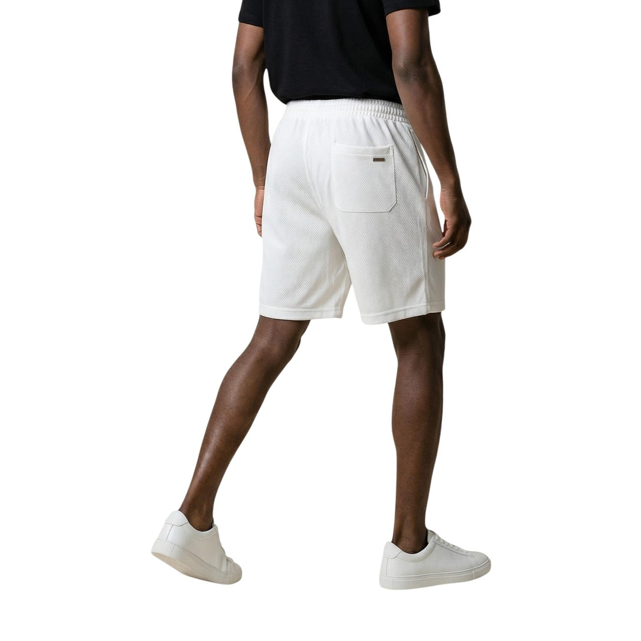 Gianni Lupo Men Lace-Up 100% Cotton Shorts White – side view detail