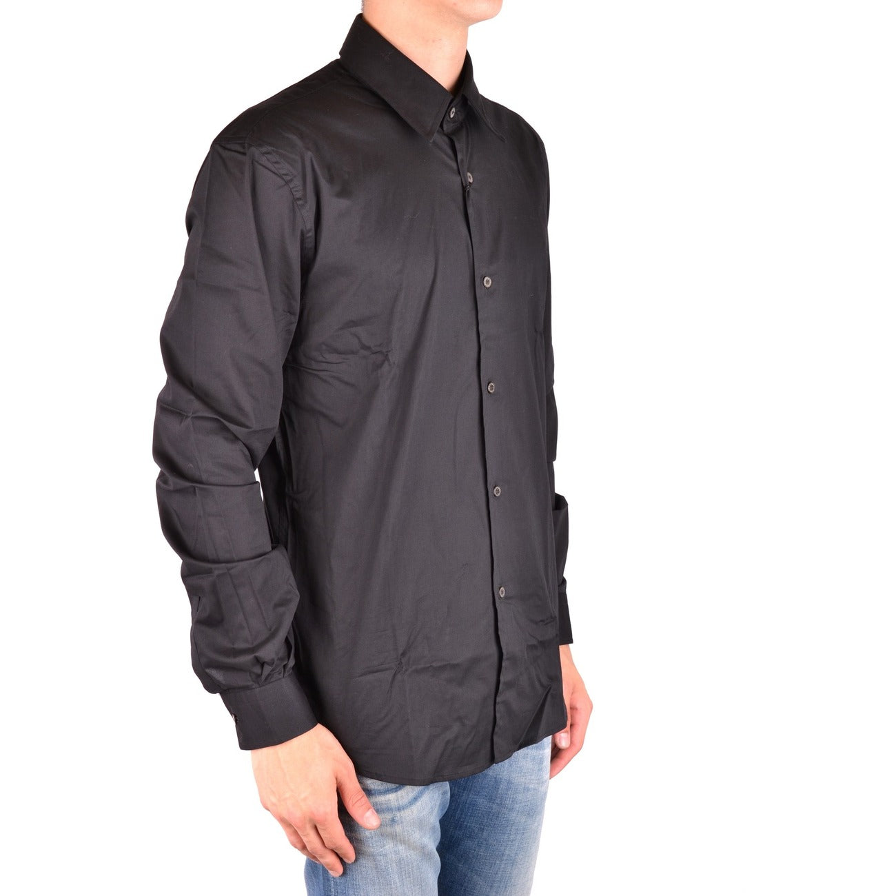 Costume National Men Shirt Cotton Black – side view detail