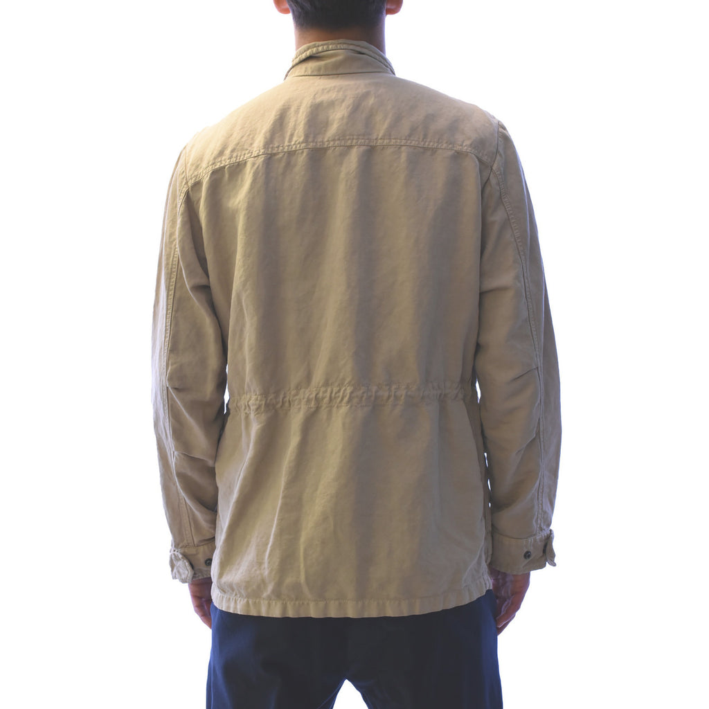 Back view of the beige Fay men's blazer highlighting the button closure and multiple pockets.