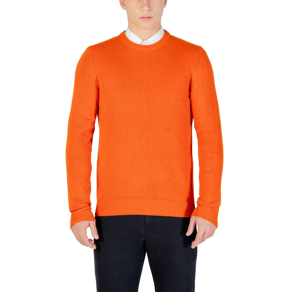 Yos Men Knitwear Cashmere Wool Viscose Orange – front view, round neck, long sleeves
