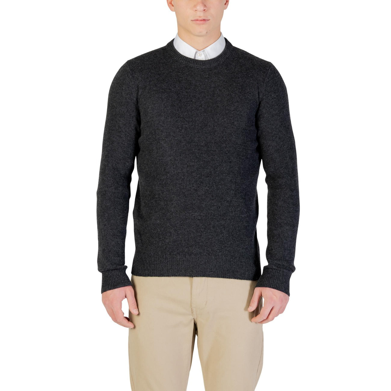 Yos Men Knitwear Cashmere Wool Viscose Grey – front view, round neck, long sleeves