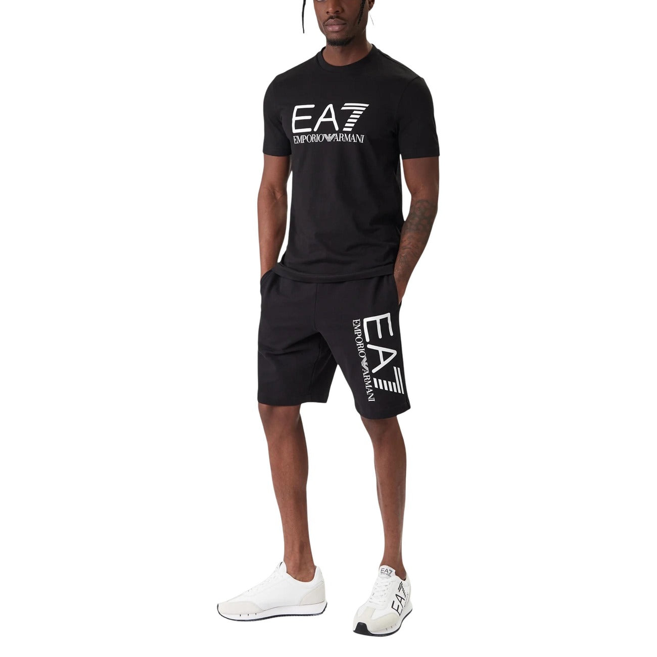 EA7 Men's Printed 100% Cotton Shorts Black