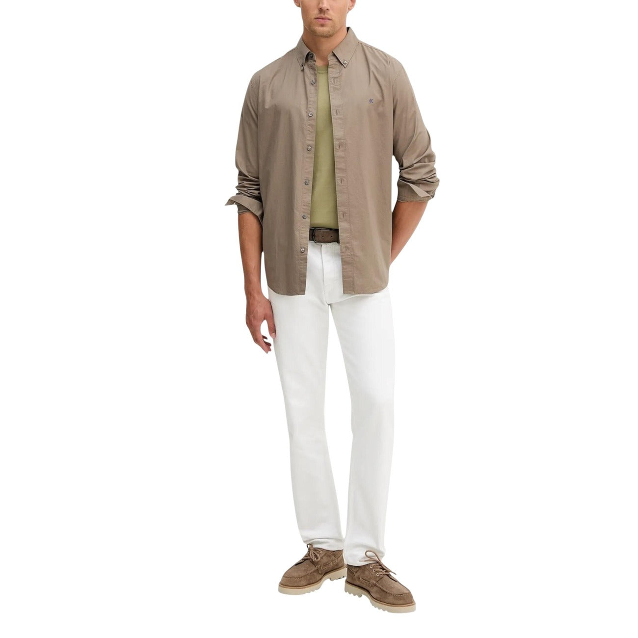 Calvin Klein Jeans Men Shirt Cotton Beige – side view detail