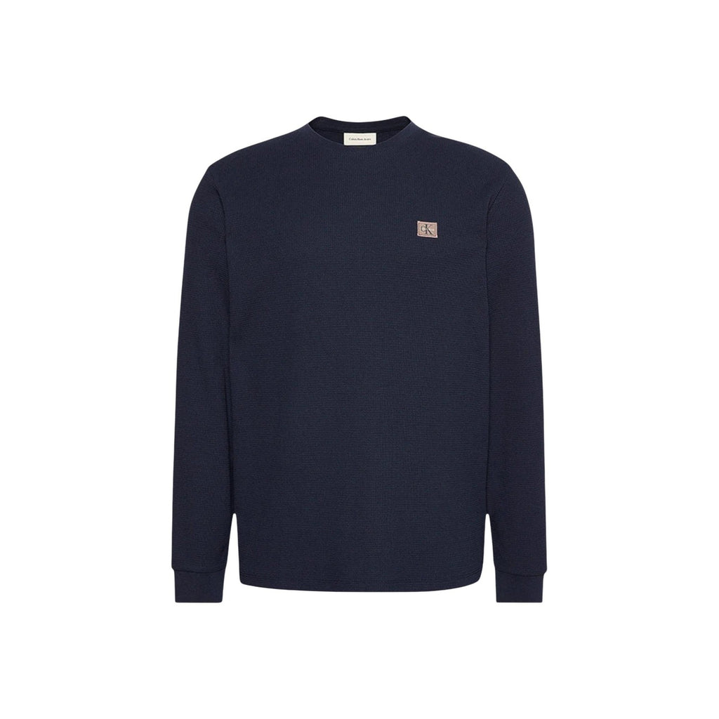 Calvin Klein Jeans Men Knitwear Cotton Blue – front view, round neck, long sleeves